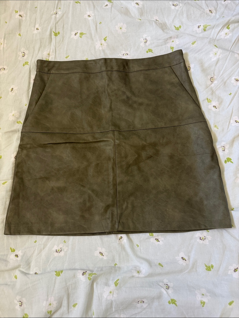 Green faux leather skirt